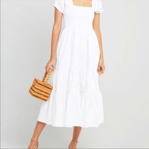 O.P.T square neck smocked white dress